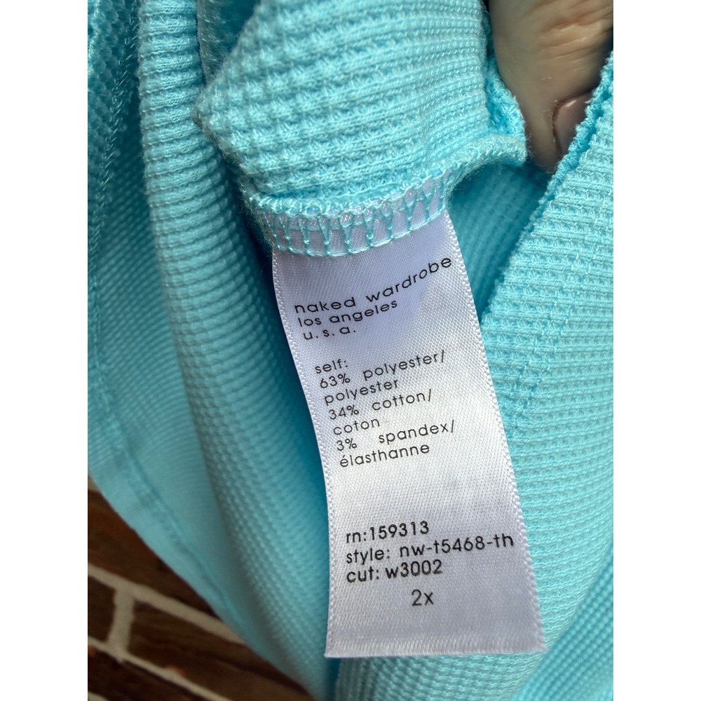 Naked Wardrobe Baby Blue Waffle Knit Crop Tank Top NW-T5468-TH Womens 2X NEW - Picture 4 of 5